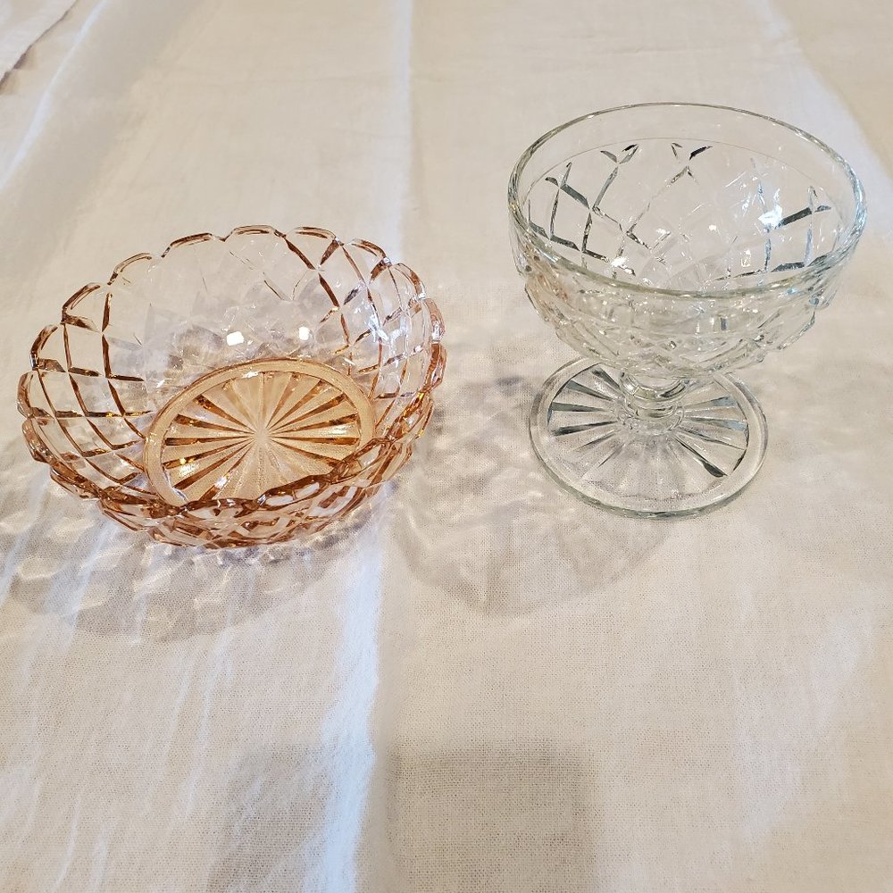 Hocking Waterford Waffle Berry Bowl & Footed Sherbet